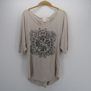 JOH Women's Cream Beaded Printed Top Blouse Size L